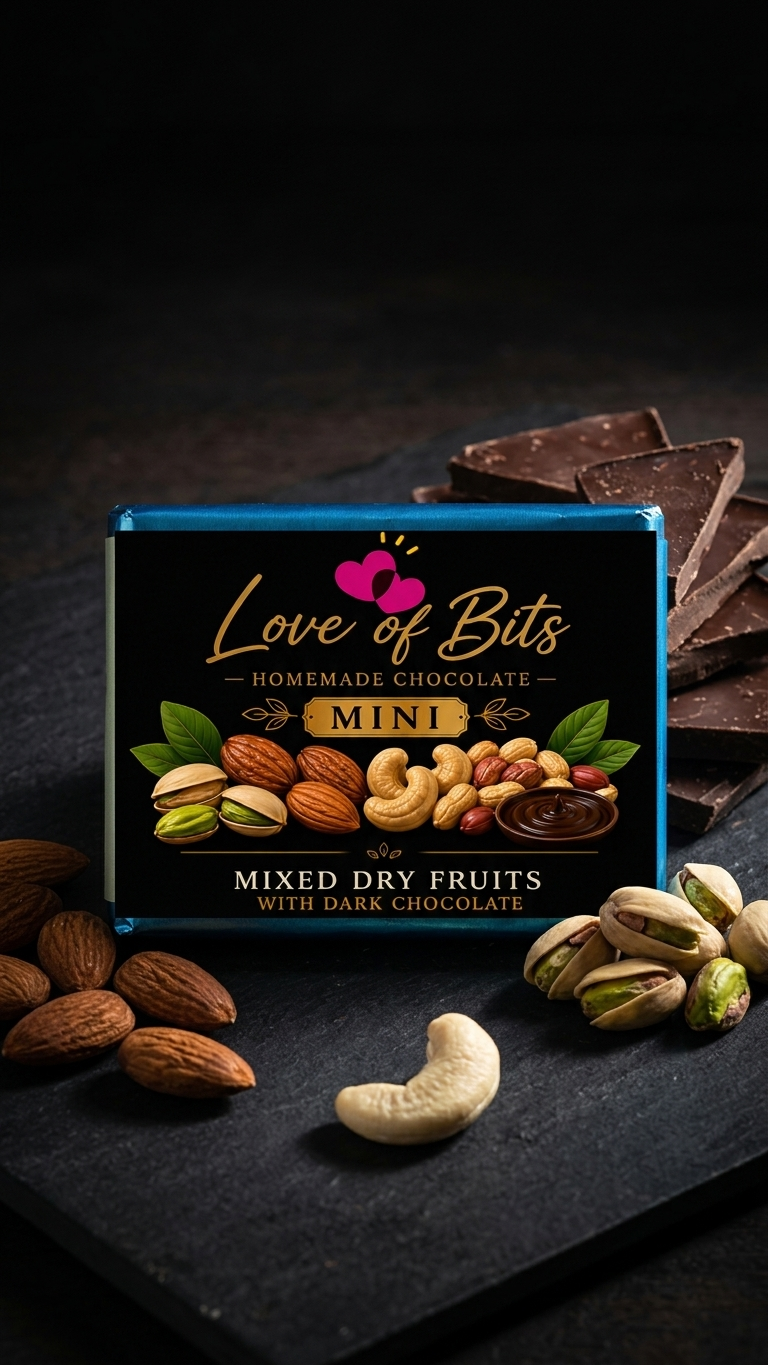 Mini mixed dry fruits with dark chocolate